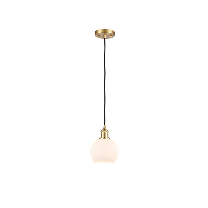 Luminaire suspendu en forme de globe à 1 lumière Hamida, H 9,88 po x l 6 po x P 6 po, Blanc, Or satiné