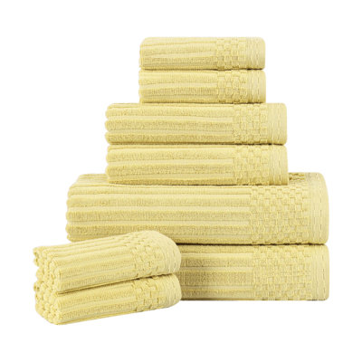 Ruvins Cotton Highly Absorbent 8-Piece Solid and Checkered Border Towel Set