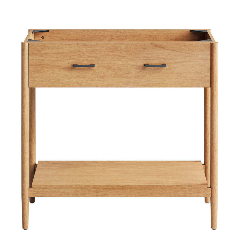 Natural Wood 36" Single Bathroom Vanity Base with Metal Handles