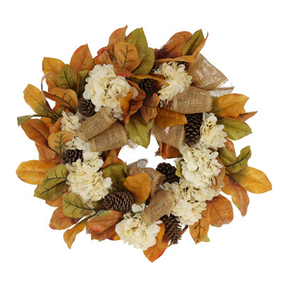 27" Fall Wreath with Hydrangeas and Pinecones