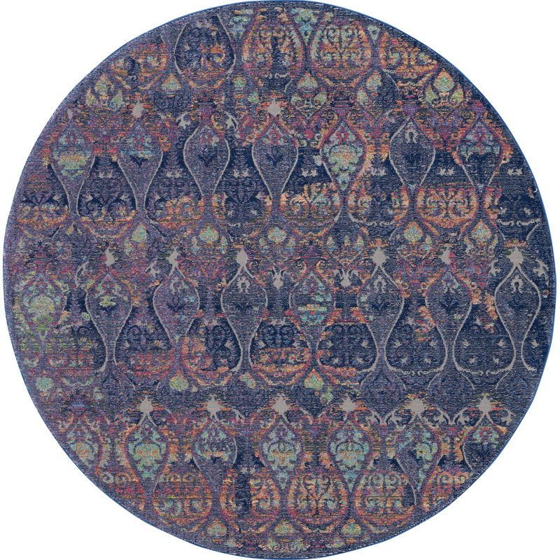Tapis bleu marine traditionnel Raymond, Rond 6 pi