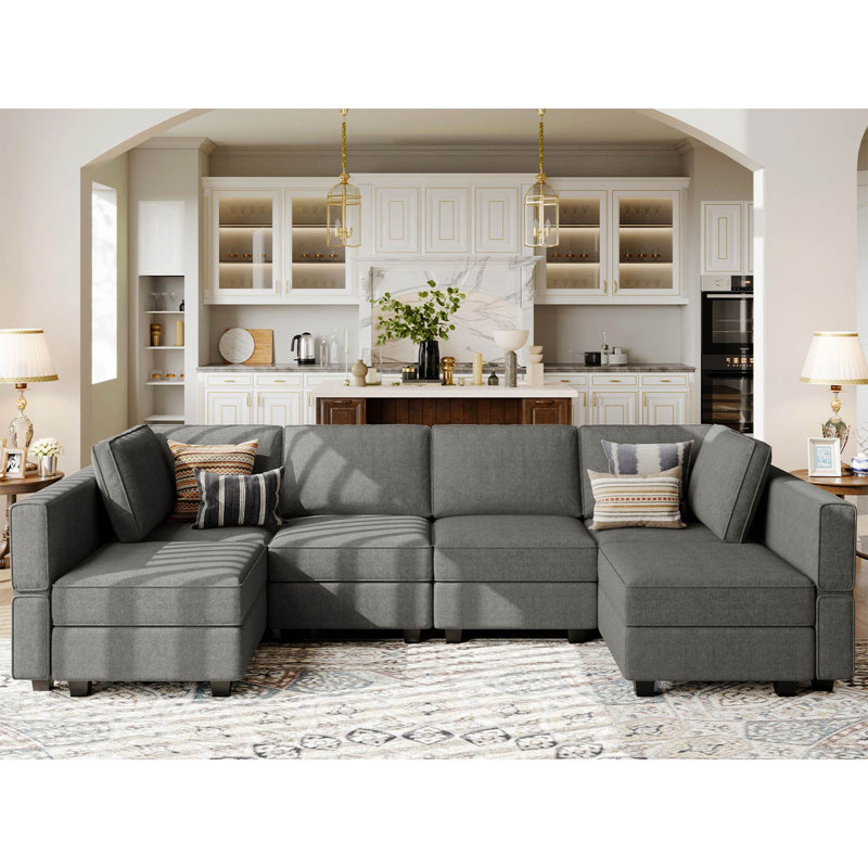 Upholstered Sectional Reversible, Light Gray 100% Polyester