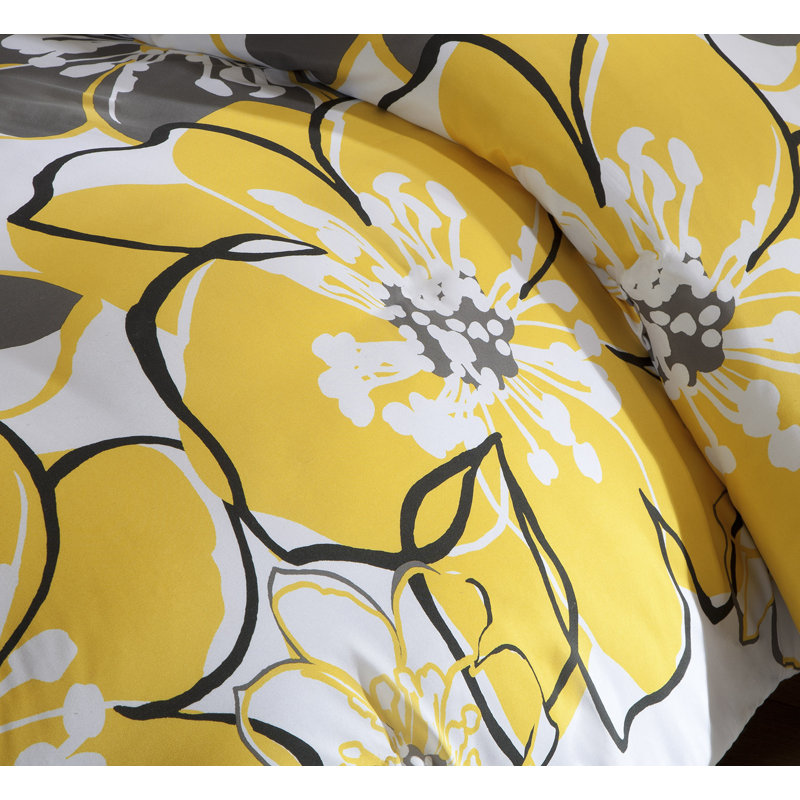 Yellow and Gray Floral Twin/Twin XL Duvet Cover Set