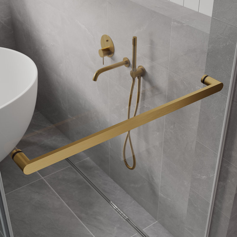 Satin Gold Frameless Double Sliding Shower Door with Clear Tempered Glass