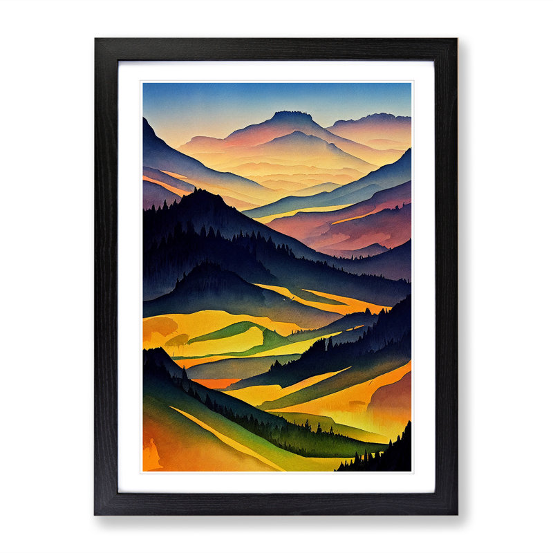 Meadow Landscape Watercolour No.2 - Framed Print, 46cm H x 34cm W x 2cm D, Black