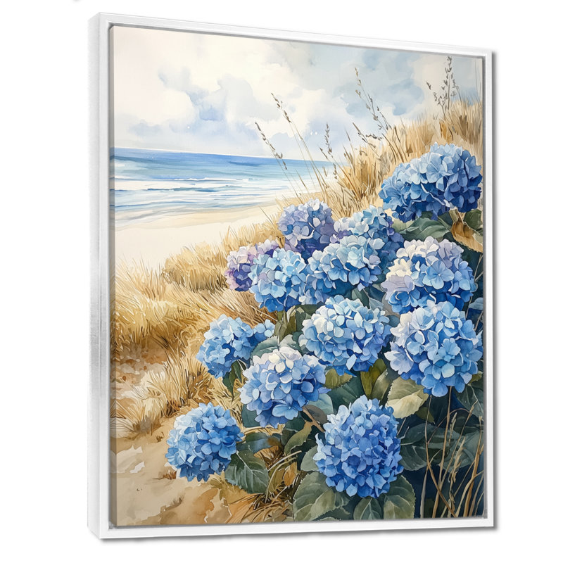 Ayanguangs d'hortensias au bord de la mer I - art mural d'hortensias pour le salon, H 20 po x l 12 po, Blanc