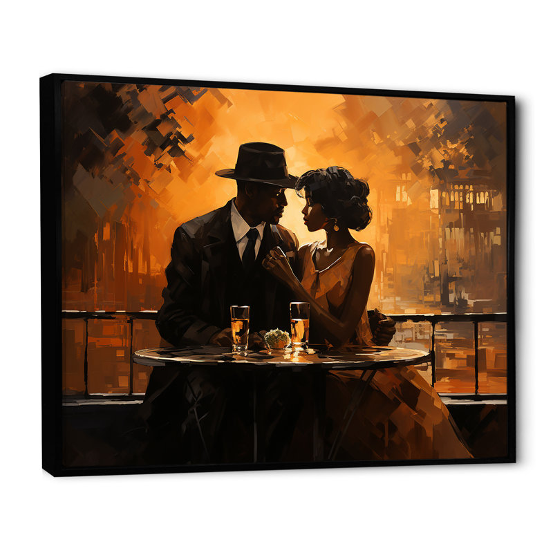 Harlem Renaissance Rendez-vous romantique II - Art mural afro-américain, salon, Cadre flottant noir