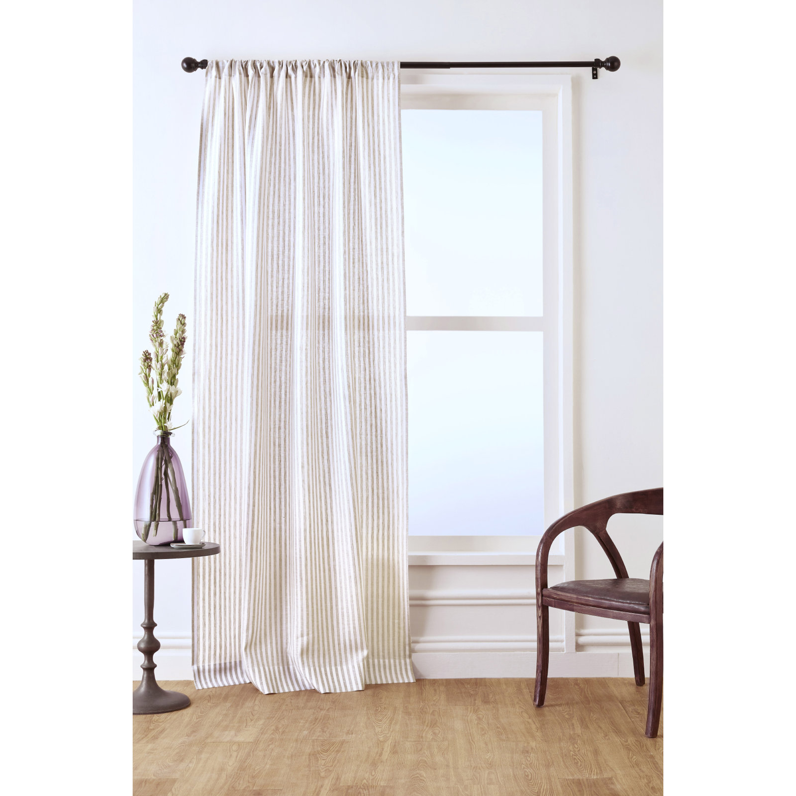  Stripe - 100% Pure Linen Curtain, Natural and White, 52" W x 84" L