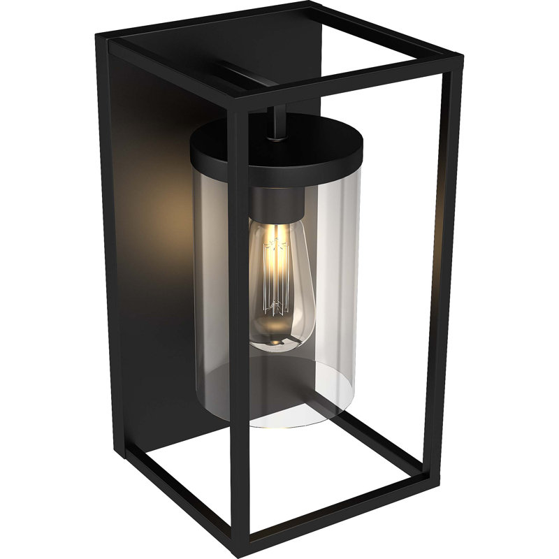 Applique murale cylindrique d'extérieur 1 lumière avec cage en verre transparent