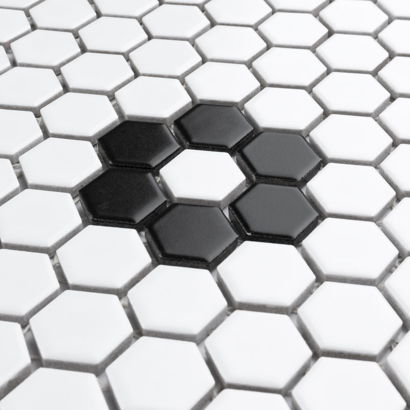 Metro Hex 0.90 in. x 0.90 in. Honeycomb Glazed Porcelain Tile, Matte White/Black
