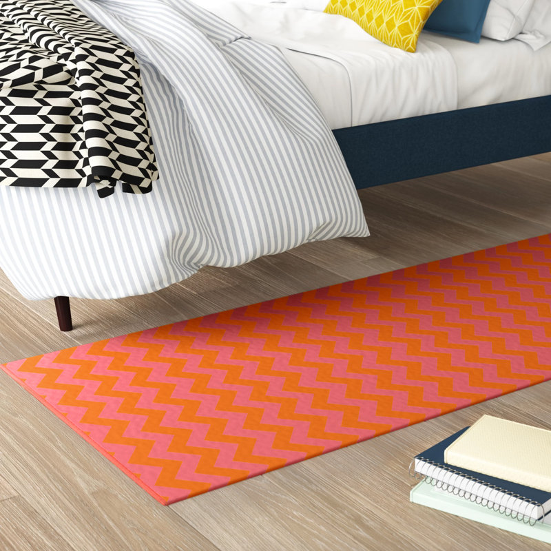Tapis intérieur / extérieur rose vif / orange vif Clarke, Tapis de couloir 2 pi 6 po x 8 pi