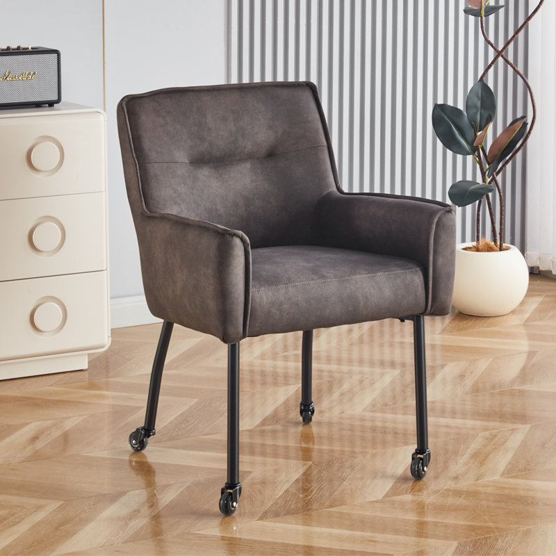 Fauteuil rembourré avec roulettes de 25,5 po Anya pour la salle à manger ou le bureau personnel, Gris