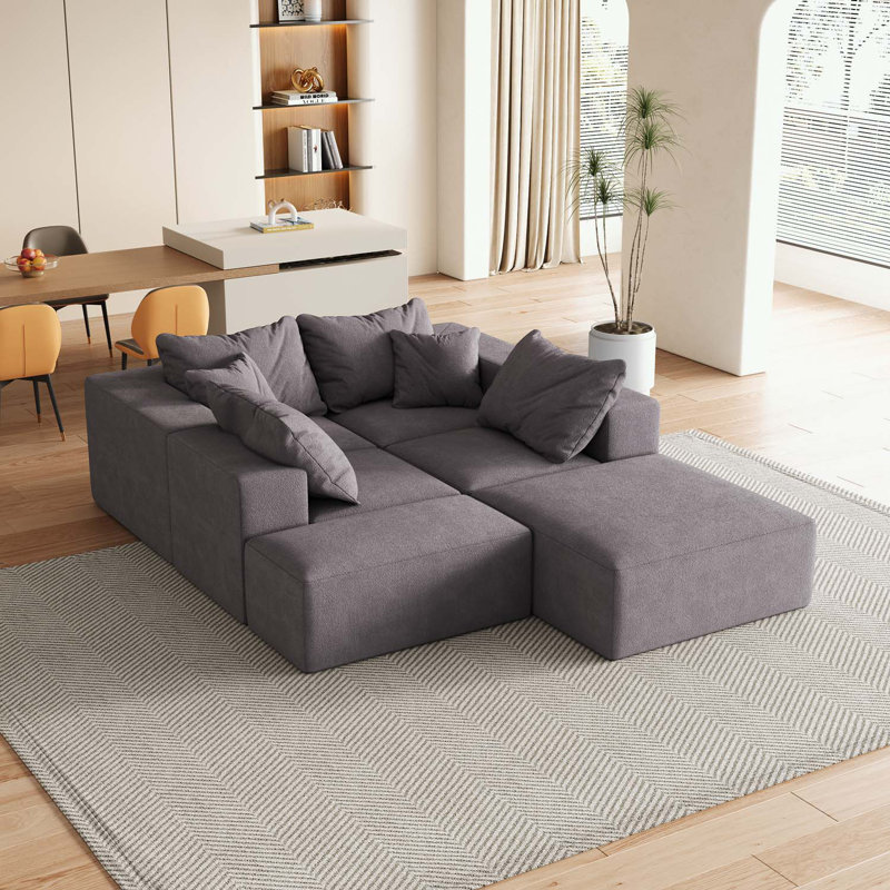 Canapé modulaire en forme de L Boneless avec 6 coussins, Gris chenille