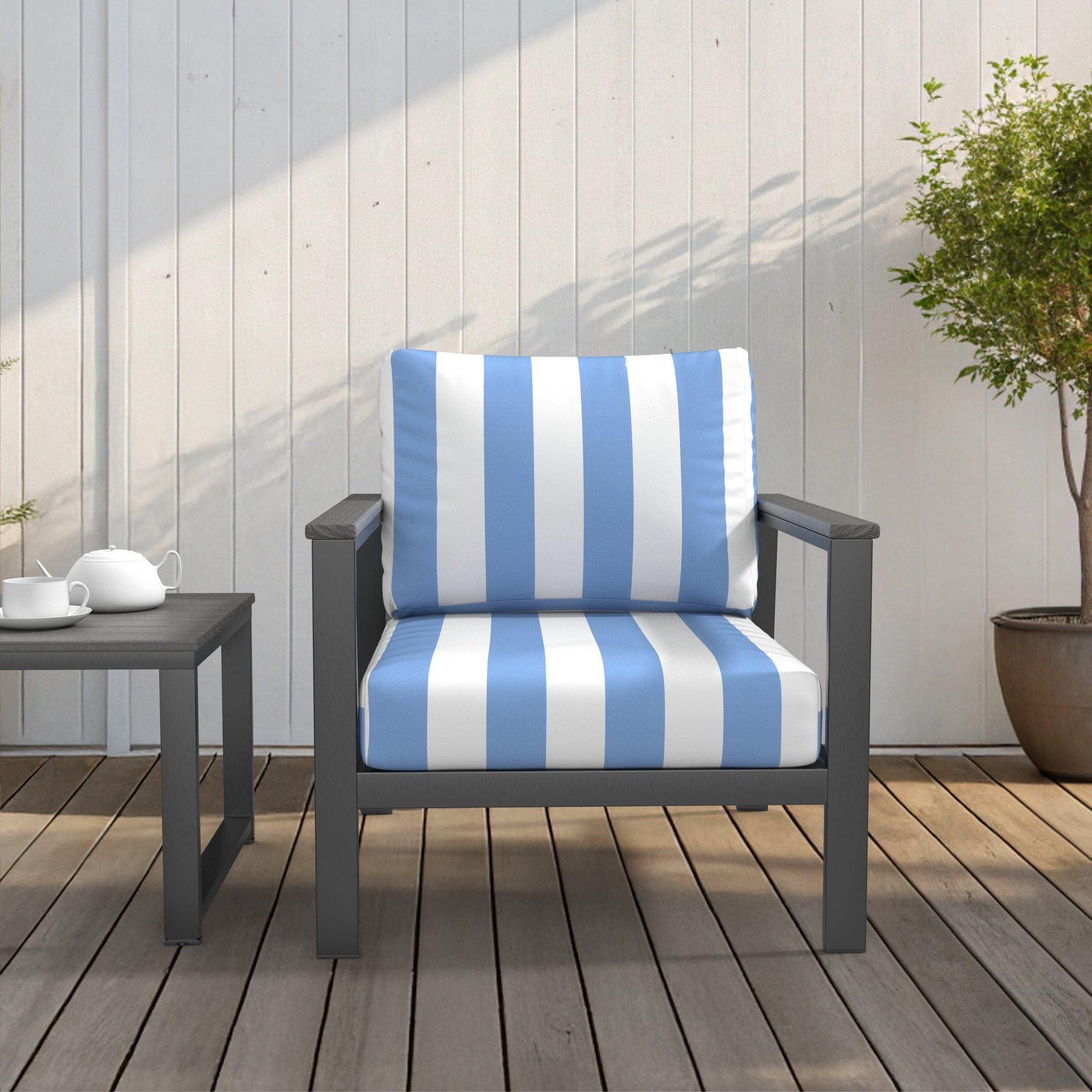 Amala Indoor/Outdoor Sunbrella® Cushion, 25" W x 5" D, Sunbrella Refuge Ocean