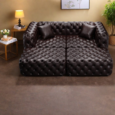 Compression Sectionals, Faux Leather 77 Inch Modern Modular Sofa for Home