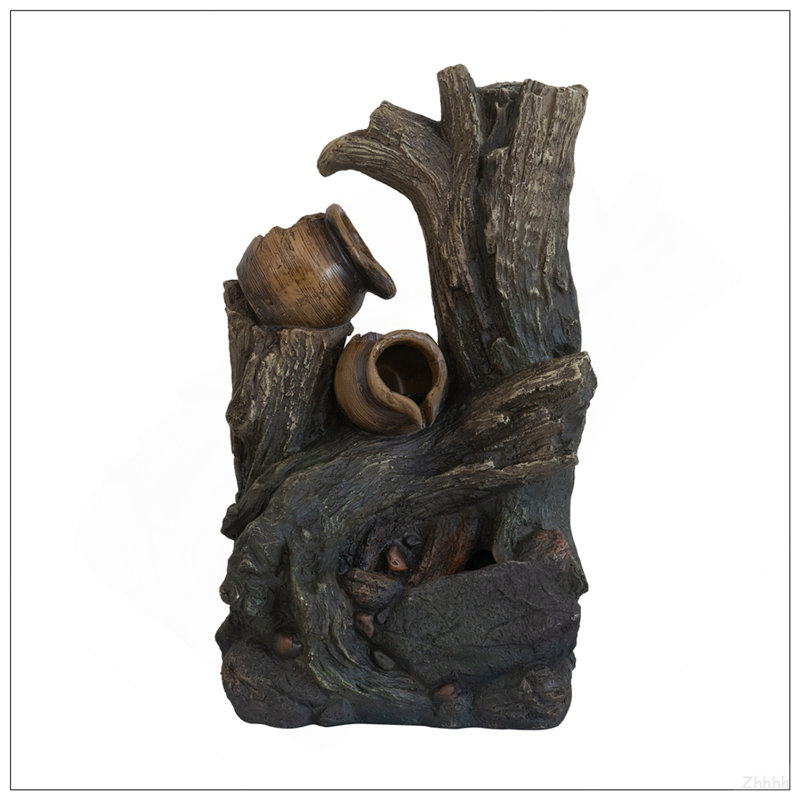 Fontaine décorative à 4 niveaux 8,5 x 5,1 x 13,6 po avec lumière DEL, brun