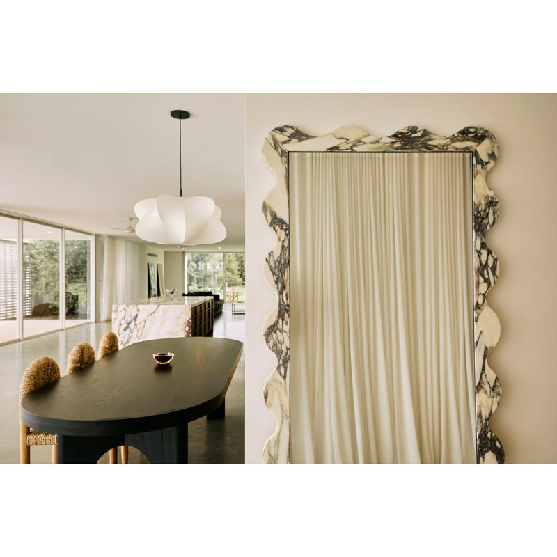 Deniz 35 in. x 79 in. Natural Stone Marble Scallop Framed Mirror