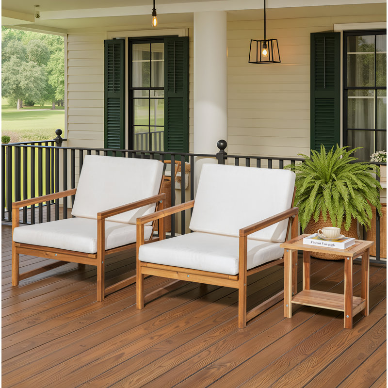 Solid Wood Lounge Accent Chair with Cushion (Set of 2)