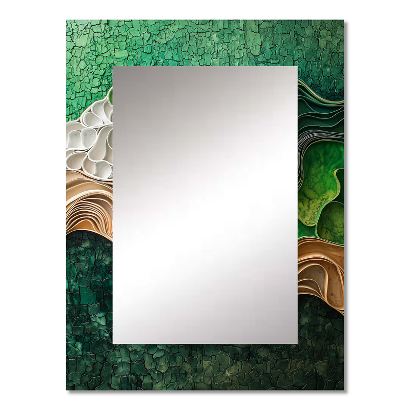 Biomorphism Earth Ephemeral Pathway VII - Miroir mural décoratif avec abstraction lyrique, grand miroir blanc, impression sur métal