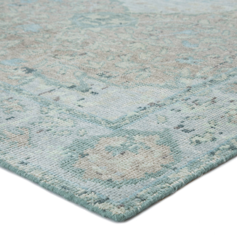 Hand Knotted Wool Oriental Area Rug in Green/Beige/Gray, Rectangle 2' x 3'