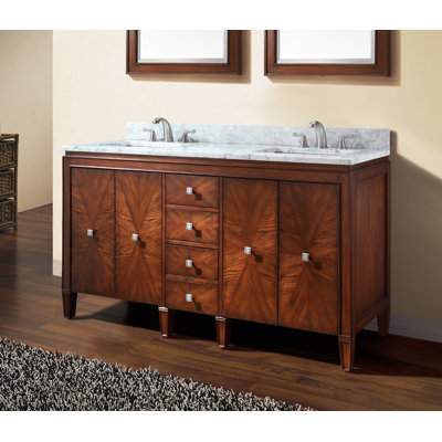Quesenberry 61" Double Bathroom Vanity with Carrara White Top