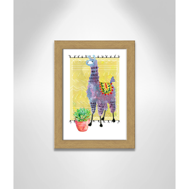 « jolie llama ii », art sur toile, H 16 po x l 12 po x P 0,625 po, Cadre en chêne
