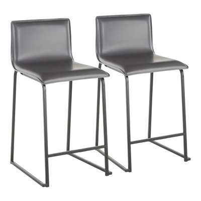 Tabouret de comptoir 26 po contemporain en métal noir et similicuir gris par - ensemble de 2