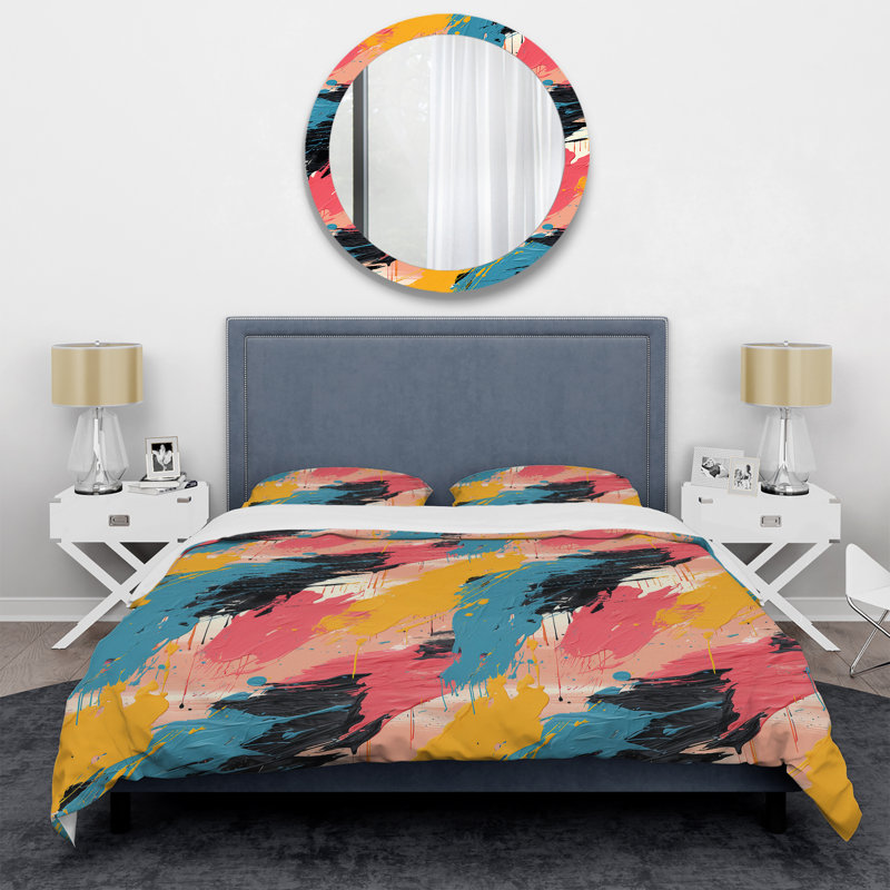 Literie bleu et rose Synergy I Brush, Housse de couette pour très grand lit et 2 très