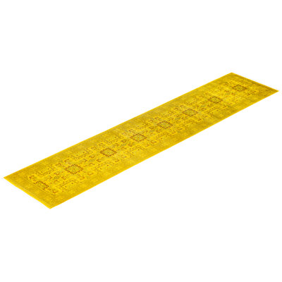 Tapis de couloir jaune en laine noué à la main 2 pi 6 po x 11 pi 10 po Curtin