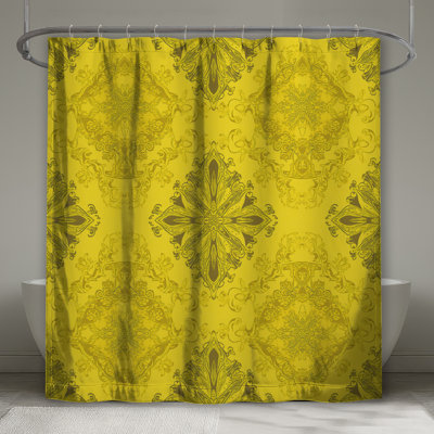 Ornate Yellow Damask Shower Curtains Extra Long