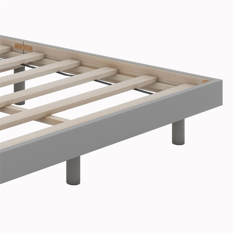 Karline Wooden Floating Platform Bed Frame, Gray, Full