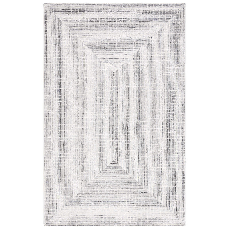 Abstract Hand Tufted Wool/Cotton Rug in Ivory/Black, Rectangle 6' x 9'