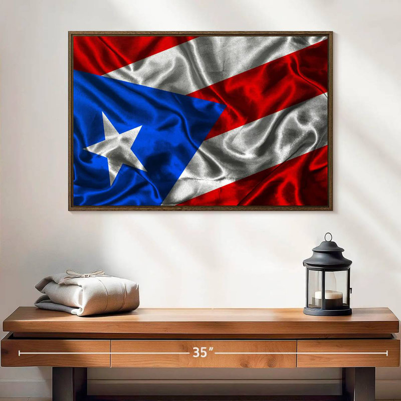 Drapeau de Porto Rico, 25 po x 17 po, Cadre flottant noyer