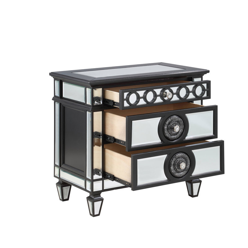 Table de chevet Varian II avec miroir, noir et argent