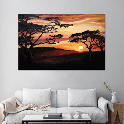 «Savannah Sunset», impression sur toile, paysage africain, art mural blanc 1P