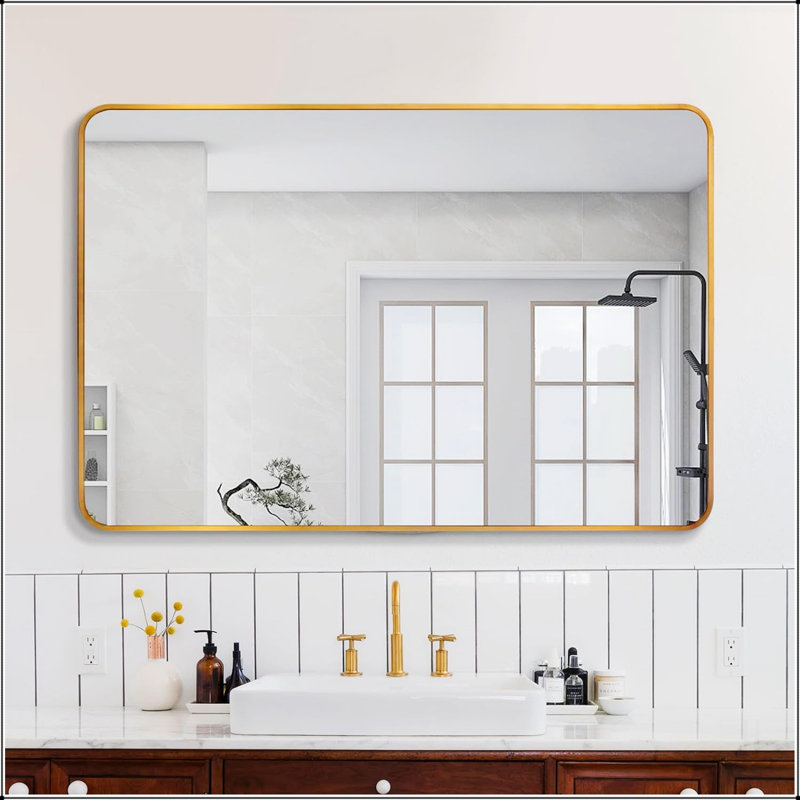 Rectangular Bathroom Wall Mirror, Gold