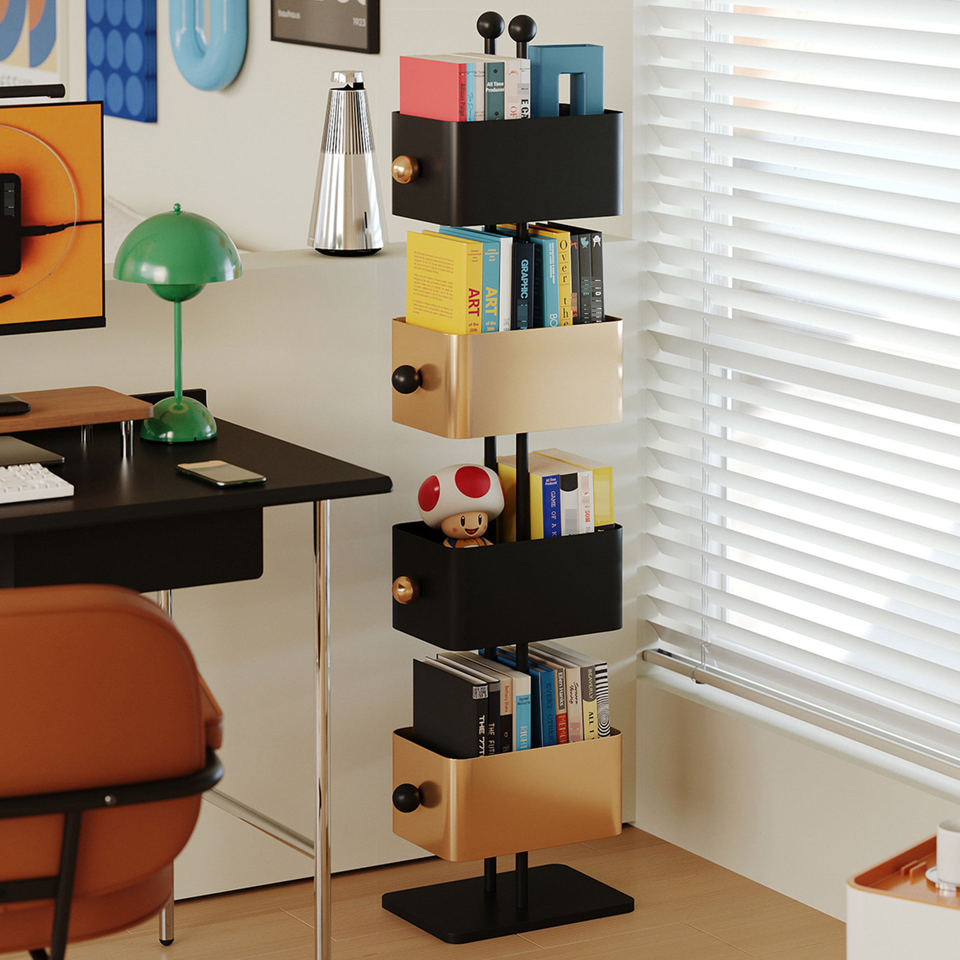 YBHDESIGN Vertical Colourful 4 - Shelf Metal Display Rack In Artsy ...