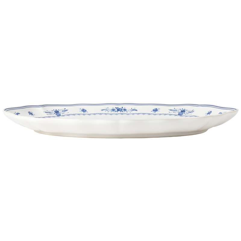 Vila Oval Platter, Branco/Azul, 1.5" H x 16” W x 11.13” D