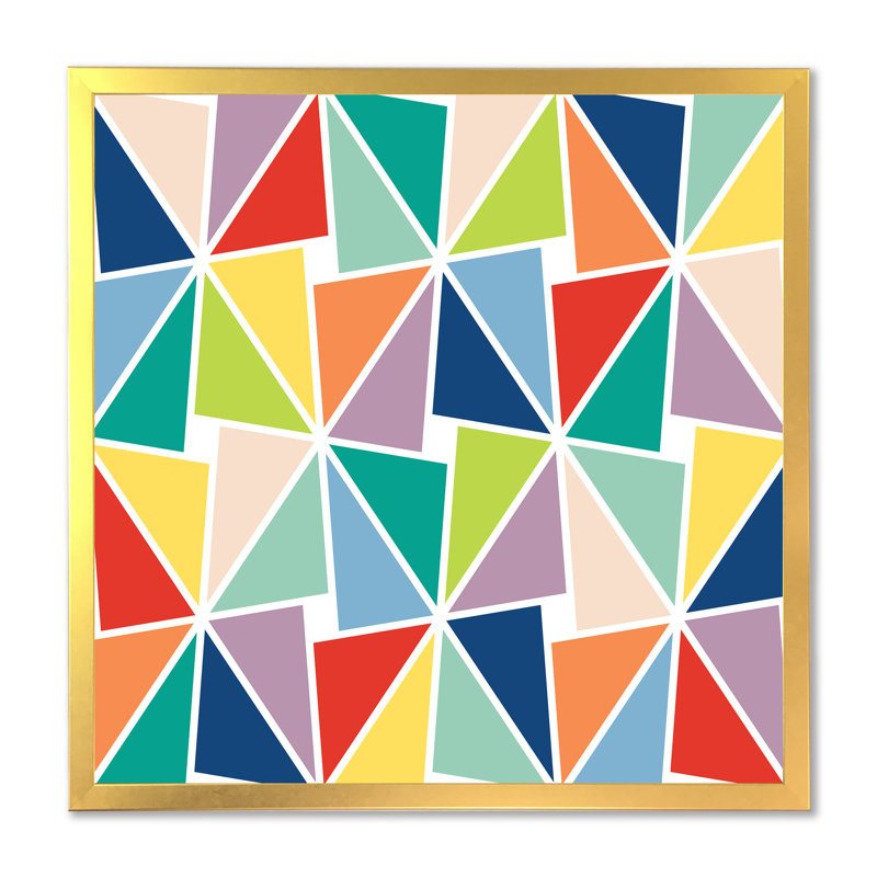 " Multicolored Triangle Pattern ", Gold Picture Frame, 36" H x 36" W x 1" D
