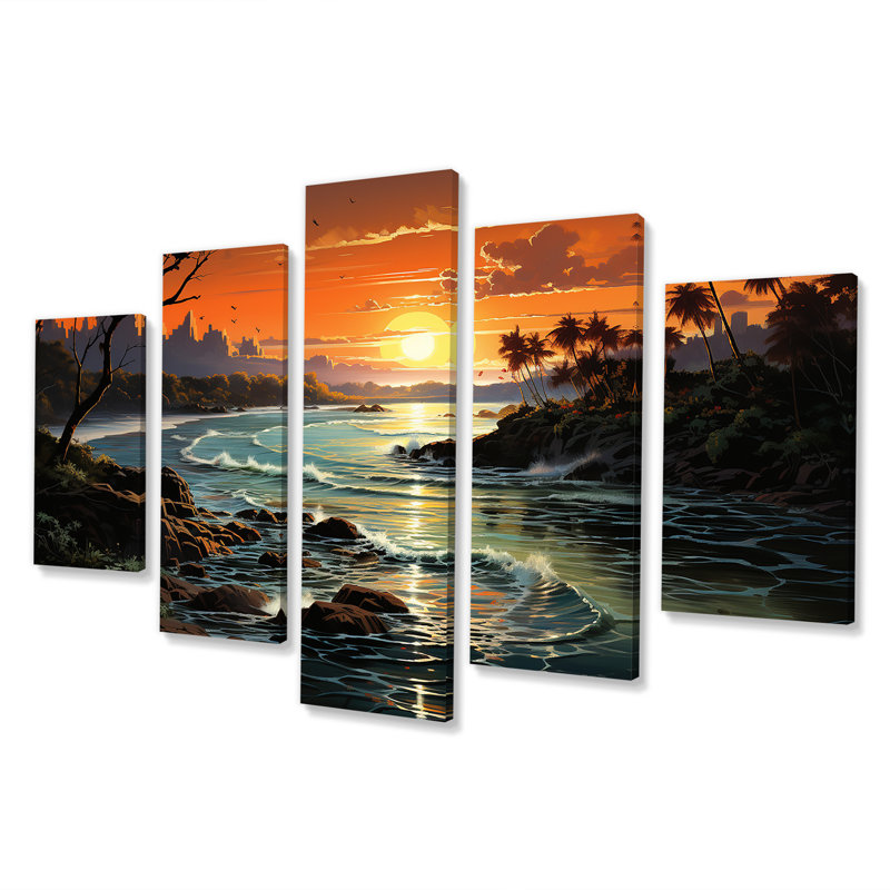 Ensemble d'art mural rétro "Tropical Coastline Paradise IV - Coastal Tropical"