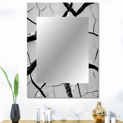 Noir et blanc apaisant fissures - miroir mural abstrait, miroir décoratif moderne, impression d'art en métal