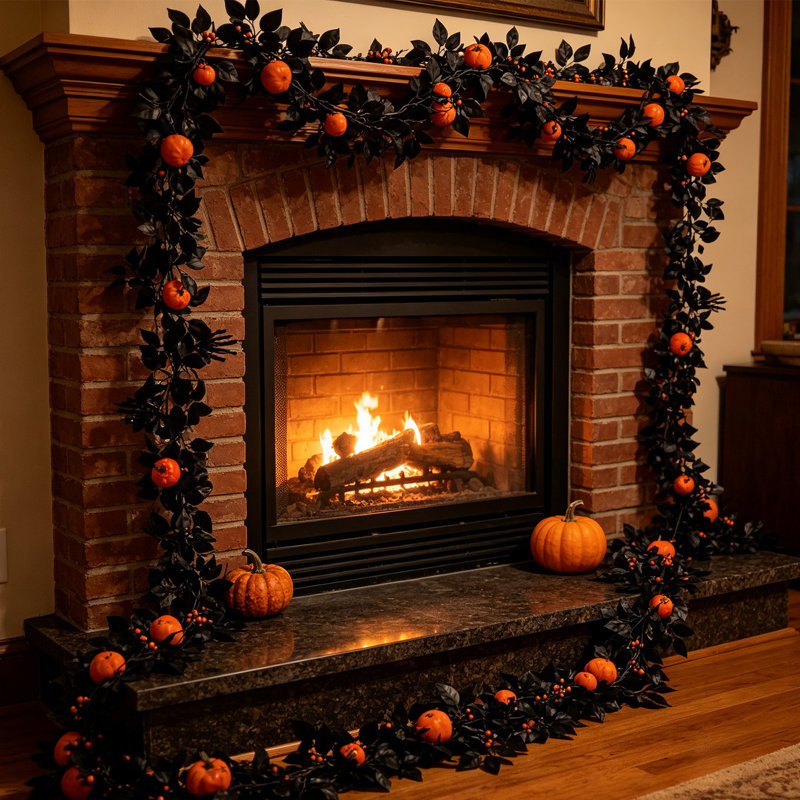 Guirlande de feuilles d'érable artificielles noires Halloween