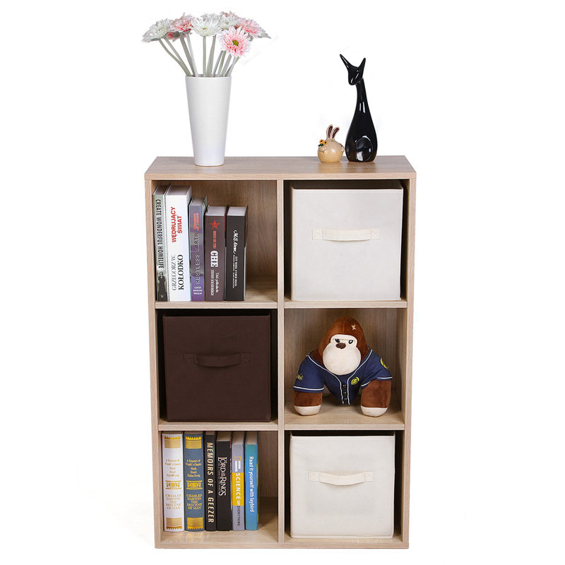 Wooden 3-Tier Bookcase Book Shelf Display Storage Shelf With 6 Compartments White, Oak