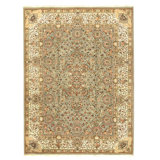 Hand Knotted Wool Oriental Area Rug in Green And Ivory