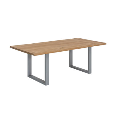 Brigham Oak Solid Wood Top Metal Base Dining Table