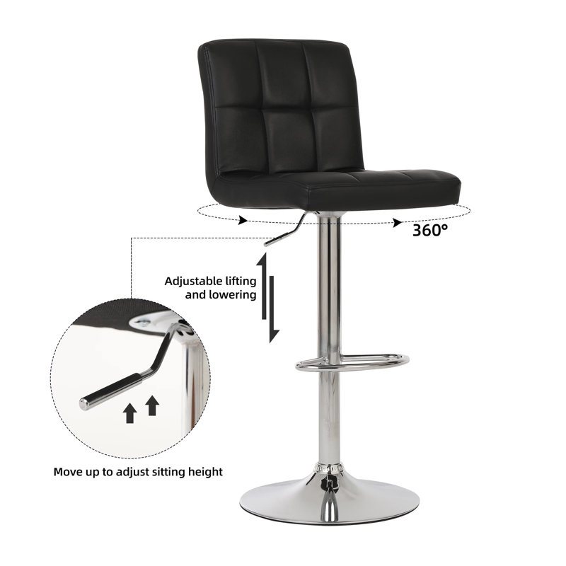 Adjustable Height Counter Stool with Metal Frame, Black