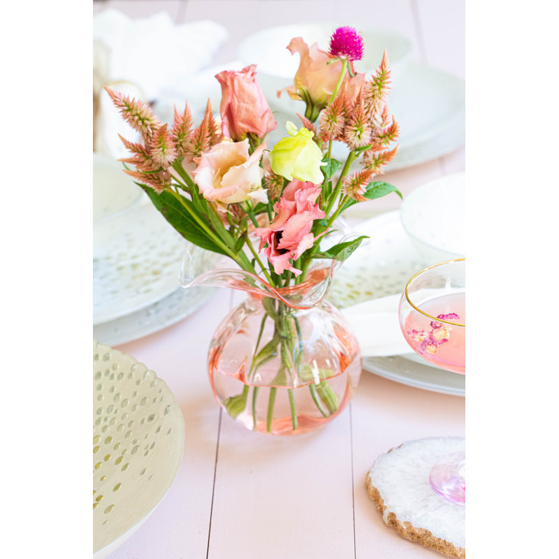 Hibiscus Glass Vase, Pink, Overall height- 10''