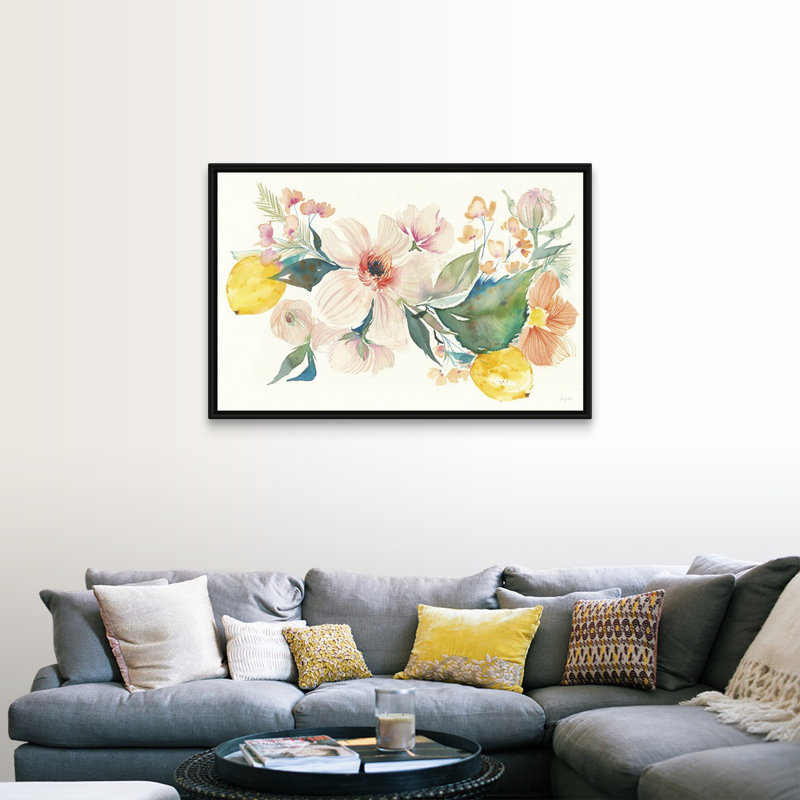 Reproduction d’art sur toile, "Citrus Summer II" par Kristy Rice, H 34 po x l 50 po x P 1,75 po, Cadre flottant noir