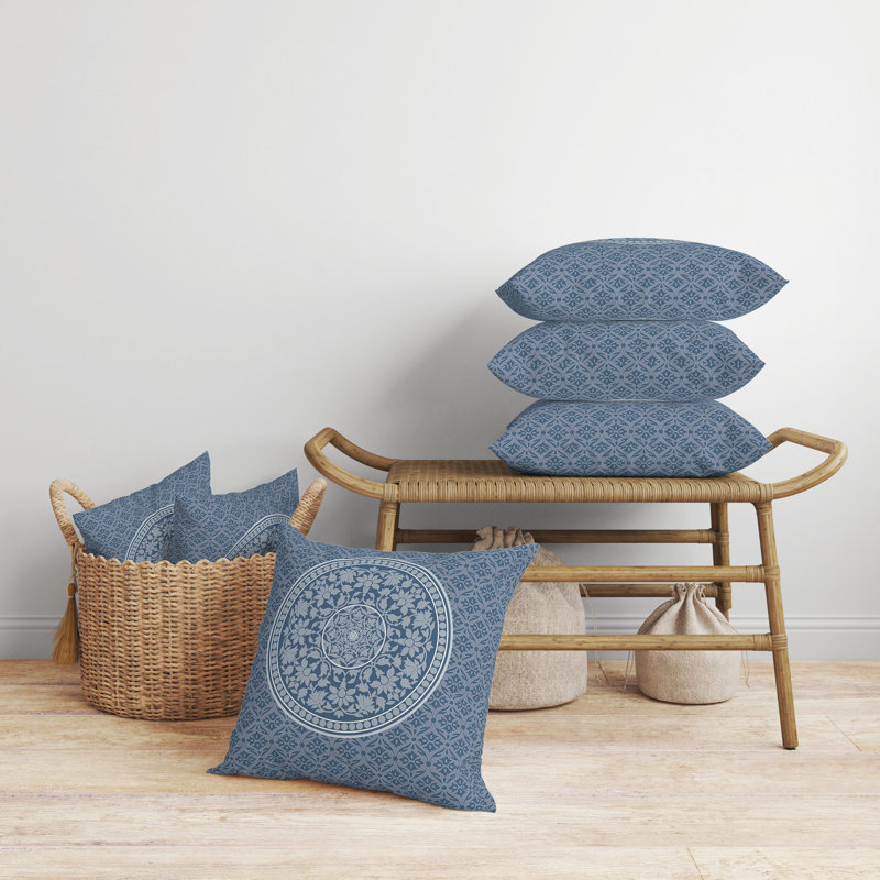 Oreiller circulaire complexe avec housse amovible, Bleu / gris, H 18 po x l 18 po