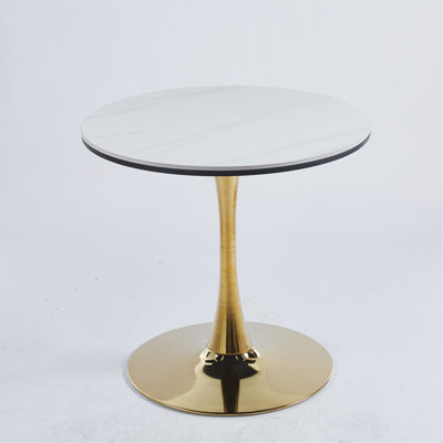 Golden Table Mid-Century Dining Table For 2-4 People With Round MDF Table Top, Pedestal Dining Table, End Table Leisure Coffee Table, MDF Top